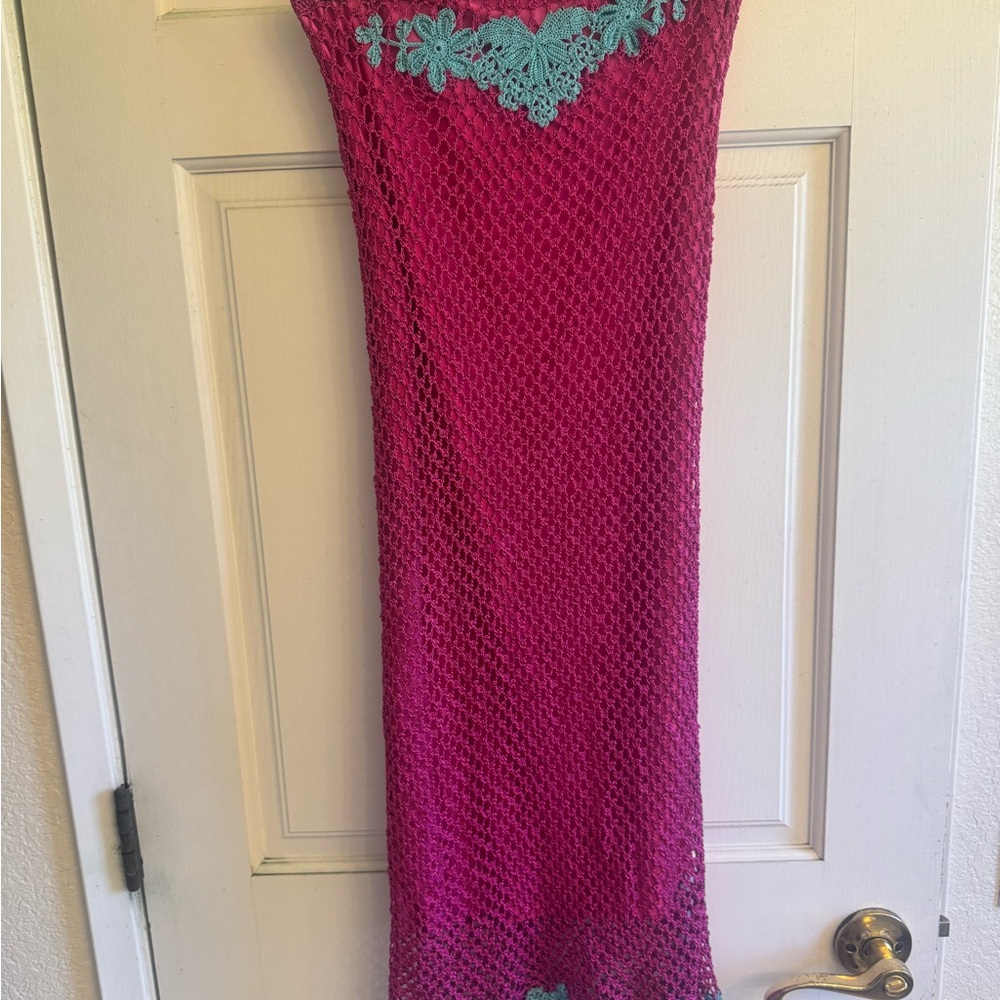 Karen Millen Pink and Teal Midi Dress